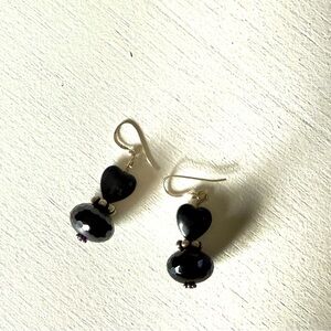 Vintage Heart Black Beaded Earrings